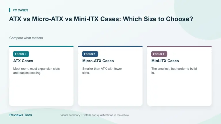 Visual summary: ATX Cases; Micro-ATX Cases; Mini-ITX Cases.
