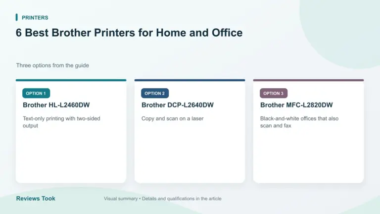 Comparison of three options: Brother HL-L2460DW; Brother DCP-L2640DW; Brother MFC-L2820DW.