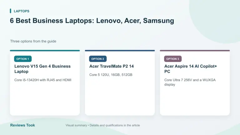 Comparison of three options: Lenovo V15 Gen 4 Business Laptop; Acer TravelMate P2 14; Acer Aspire 14 AI Copilot+ PC.