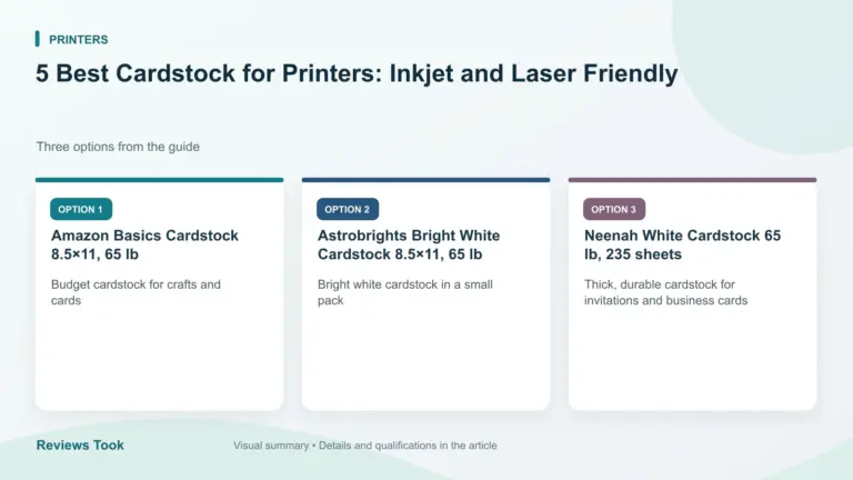 Comparison of three options: Amazon Basics Cardstock 8.5×11, 65 lb; Astrobrights Bright White Cardstock 8.5×11, 65 lb; Neenah White Cardstock 65 lb, 235 sheets.