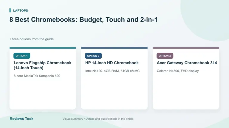 Comparison of three options: Lenovo Flagship Chromebook (14-inch Touch); HP 14-inch HD Chromebook; Acer Gateway Chromebook 314.