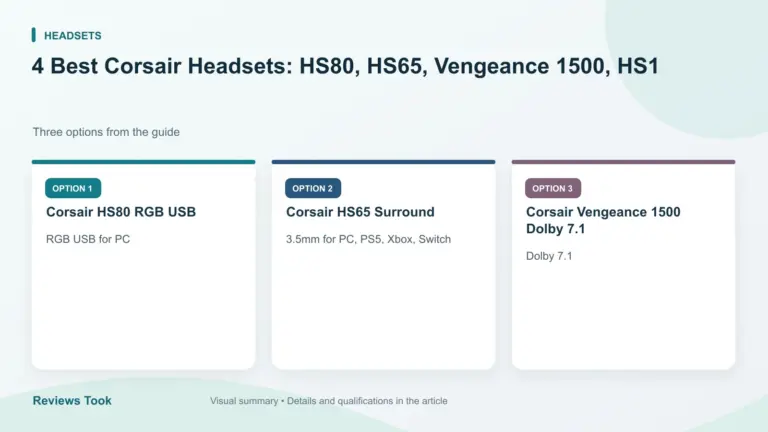 Comparison of three options: Corsair HS80 RGB USB; Corsair HS65 Surround; Corsair Vengeance 1500 Dolby 7.1.