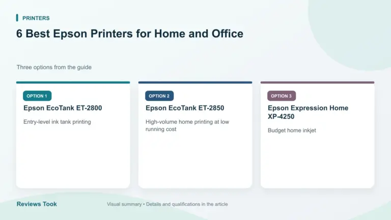 Comparison of three options: Epson EcoTank ET-2800; Epson EcoTank ET-2850; Epson Expression Home XP-4250.