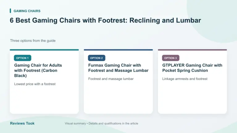 Comparison of three options: Gaming Chair for Adults with Footrest (Carbon Black); Furmax Gaming Chair with Footrest and Massage Lumbar; GTPLAYER Gaming Chair with Pocket Spring Cushion.