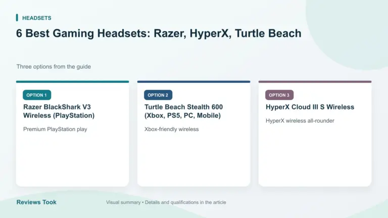 Comparison of three options: Razer BlackShark V3 Wireless (PlayStation); Turtle Beach Stealth 600 (Xbox, PS5, PC, Mobile); HyperX Cloud III S Wireless.