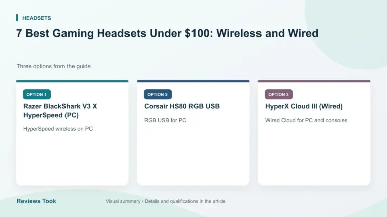 Comparison of three options: Razer BlackShark V3 X HyperSpeed (PC); Corsair HS80 RGB USB; HyperX Cloud III (Wired).