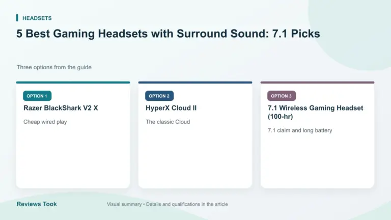 Comparison of three options: Razer BlackShark V2 X; HyperX Cloud II; 7.1 Wireless Gaming Headset (100-hr).