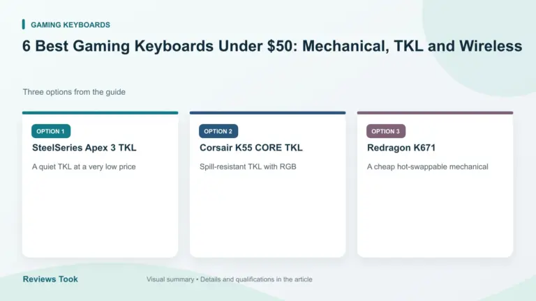 Comparison of three options: SteelSeries Apex 3 TKL; Corsair K55 CORE TKL; Redragon K671.