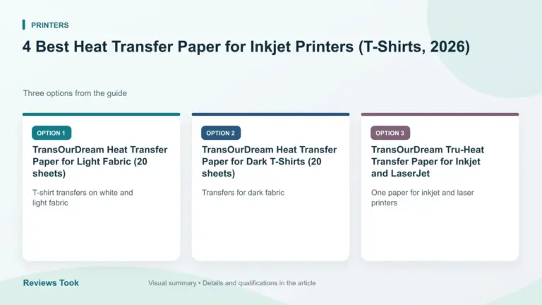 Comparison of three options: TransOurDream Heat Transfer Paper for Light Fabric (20 sheets); TransOurDream Heat Transfer Paper for Dark T-Shirts (20 sheets); TransOurDream Tru-Heat Transfer Paper for Inkjet and LaserJet.