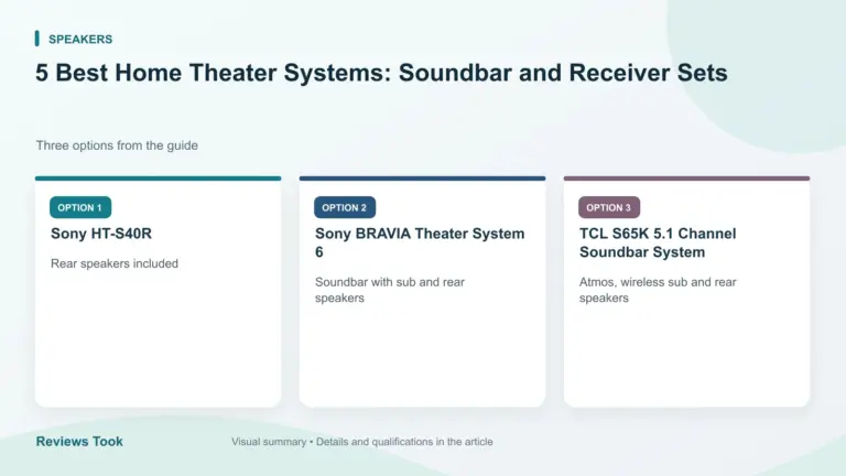 Comparison of three options: Sony HT-S40R; Sony BRAVIA Theater System 6; TCL S65K 5.1 Channel Soundbar System.