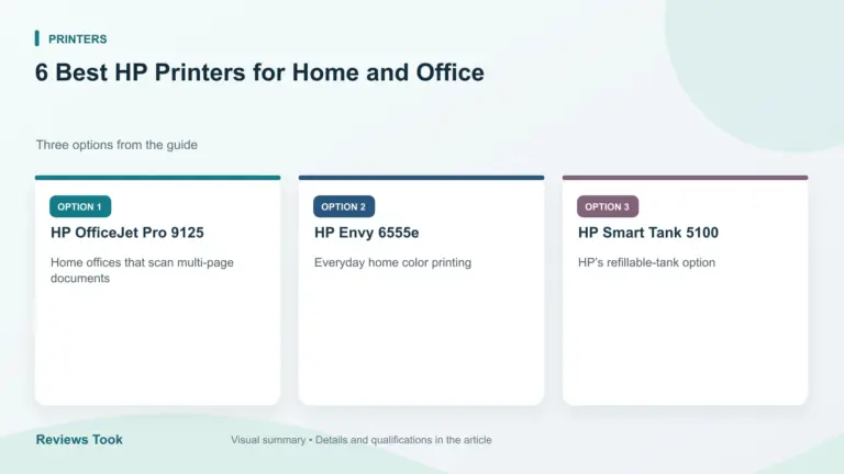 Comparison of three options: HP OfficeJet Pro 9125; HP Envy 6555e; HP Smart Tank 5100.