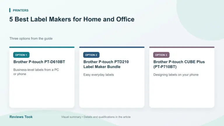 Comparison of three options: Brother P-touch PT-D610BT; Brother P-touch PTD210 Label Maker Bundle; Brother P-touch CUBE Plus (PT-P710BT).