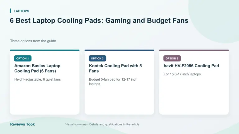 Comparison of three options: Amazon Basics Laptop Cooling Pad (6 Fans); Kootek Cooling Pad with 5 Fans; havit HV-F2056 Cooling Pad.