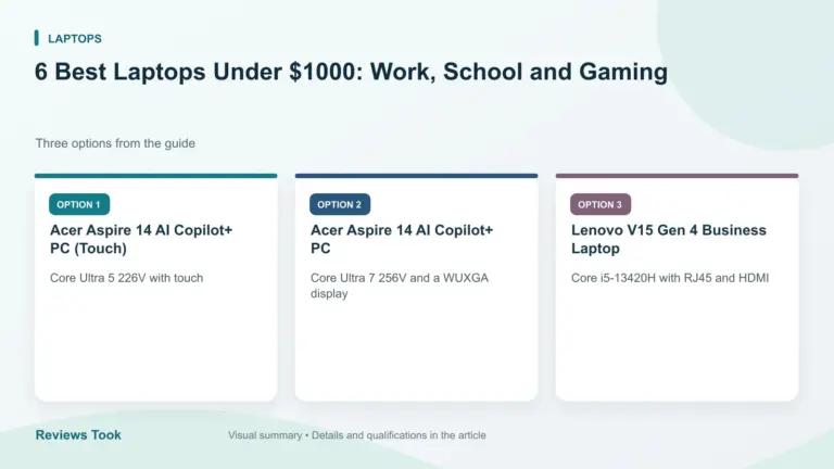 Comparison of three options: Acer Aspire 14 AI Copilot+ PC (Touch); Acer Aspire 14 AI Copilot+ PC; Lenovo V15 Gen 4 Business Laptop.