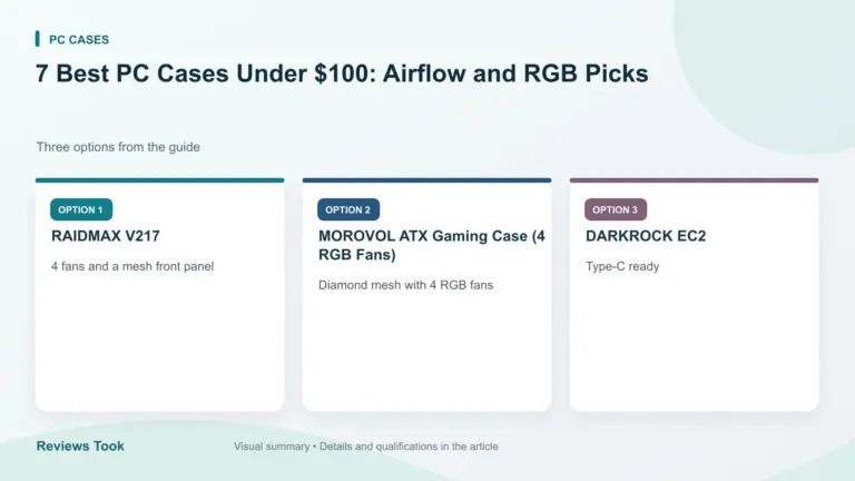 Comparison of three options: RAIDMAX V217; MOROVOL ATX Gaming Case (4 RGB Fans); DARKROCK EC2.