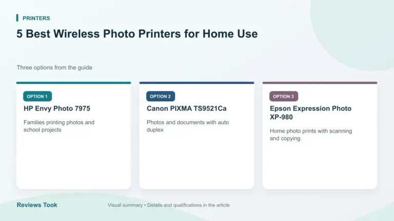 Comparison of three options: HP Envy Photo 7975; Canon PIXMA TS9521Ca; Epson Expression Photo XP-980.