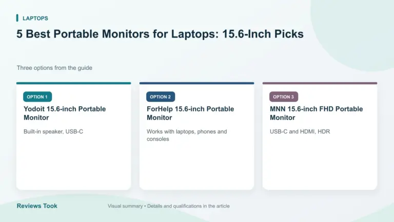 Comparison of three options: Yodoit 15.6-inch Portable Monitor; ForHelp 15.6-inch Portable Monitor; MNN 15.6-inch FHD Portable Monitor.