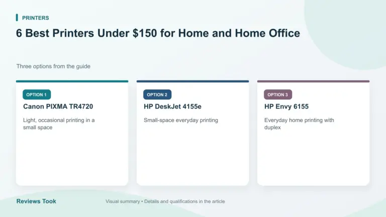 Comparison of three options: Canon PIXMA TR4720; HP DeskJet 4155e; HP Envy 6155.