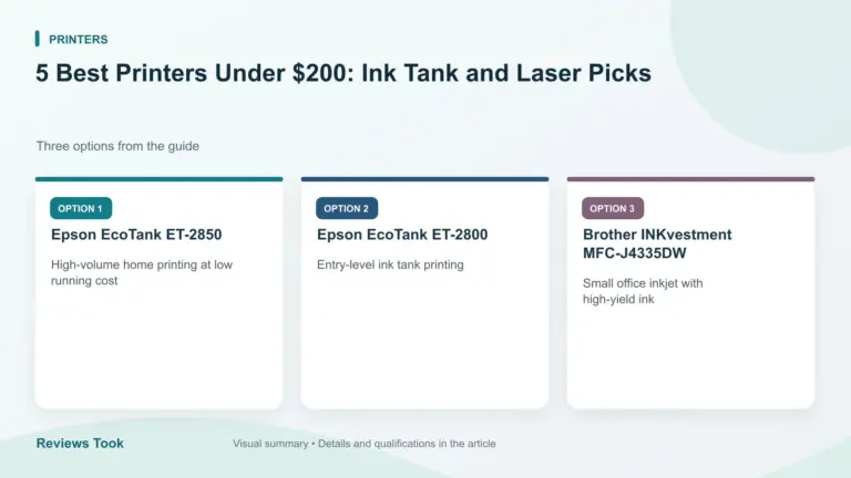 Comparison of three options: Epson EcoTank ET-2850; Epson EcoTank ET-2800; Brother INKvestment MFC-J4335DW.