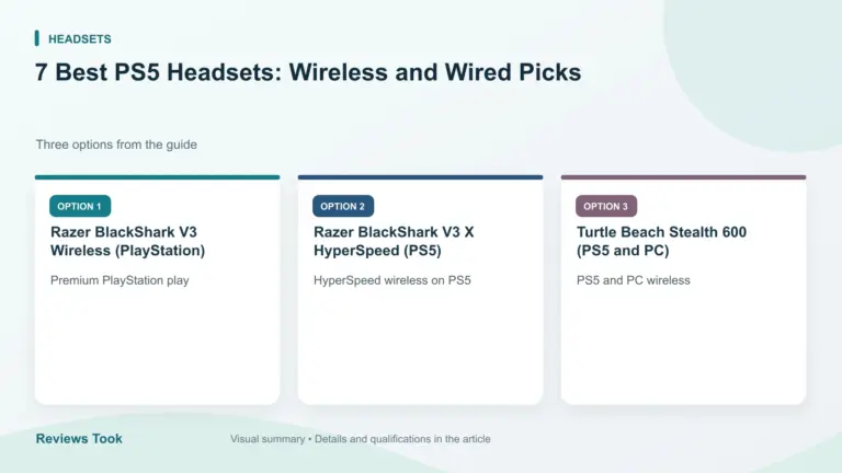 Comparison of three options: Razer BlackShark V3 Wireless (PlayStation); Razer BlackShark V3 X HyperSpeed (PS5); Turtle Beach Stealth 600 (PS5 and PC).