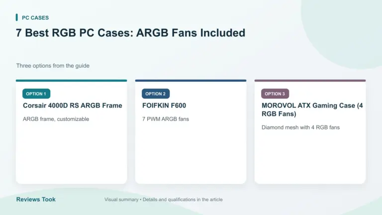 Comparison of three options: Corsair 4000D RS ARGB Frame; FOIFKIN F600; MOROVOL ATX Gaming Case (4 RGB Fans).