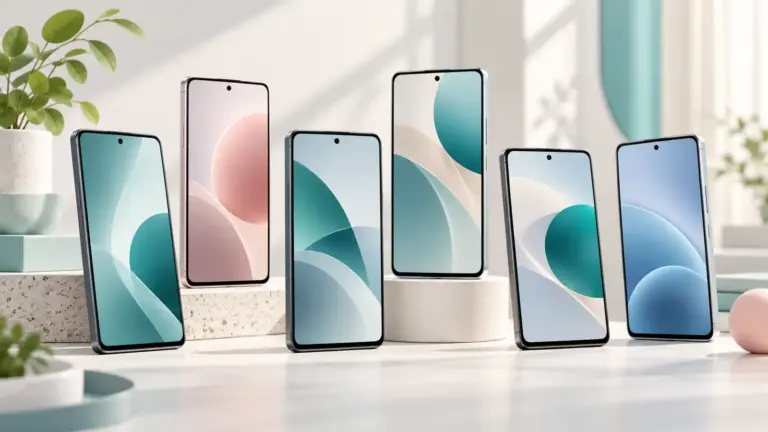 Concept illustration of unbranded modern Android-style smartphones on a clean desk.