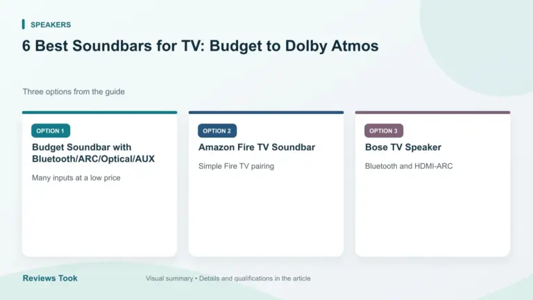 Comparison of three options: Budget Soundbar with Bluetooth/ARC/Optical/AUX; Amazon Fire TV Soundbar; Bose TV Speaker.