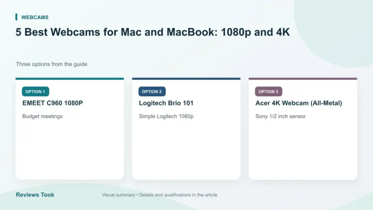 Comparison of three options: EMEET C960 1080P; Logitech Brio 101; Acer 4K Webcam (All-Metal).