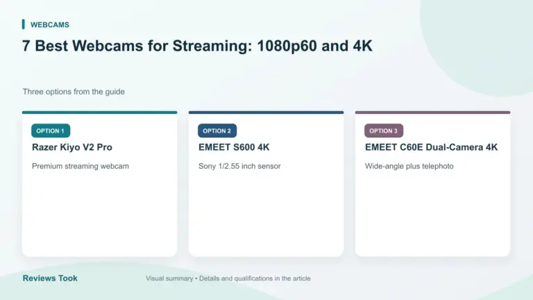Comparison of three options: Razer Kiyo V2 Pro; EMEET S600 4K; EMEET C60E Dual-Camera 4K.