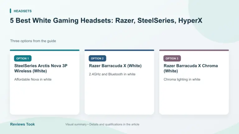 Comparison of three options: SteelSeries Arctis Nova 3P Wireless (White); Razer Barracuda X (White); Razer Barracuda X Chroma (White).