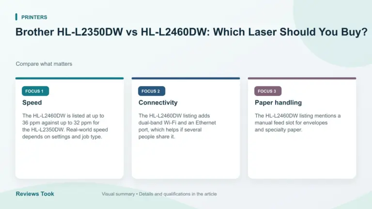 Visual summary: Speed; Connectivity; Paper handling.