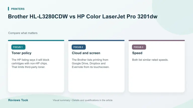 Visual summary: Toner policy; Cloud and screen; Speed.