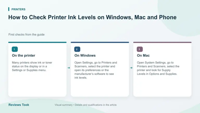 Illustrated checks: On the printer; On Windows; On Mac.