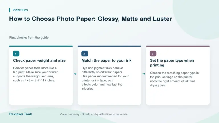 Illustrated checks: Check paper weight and size; Match the paper to your ink; Set the paper type when printing.