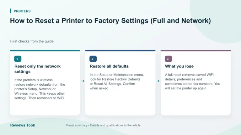 Illustrated checks: Reset only the network settings; Restore all defaults; What you lose.