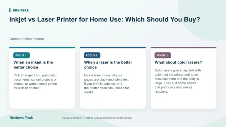 Visual summary: When an inkjet is the better choice; When a laser is the better choice; What about color lasers?.