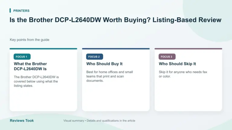 Visual summary: What the Brother DCP-L2640DW Is; Who Should Buy It; Who Should Skip It.