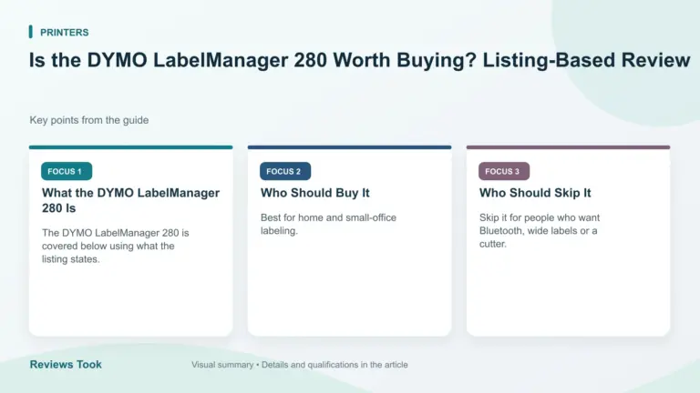 Visual summary: What the DYMO LabelManager 280 Is; Who Should Buy It; Who Should Skip It.