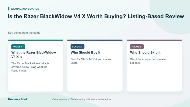 Visual summary: What the Razer BlackWidow V4 X Is; Who Should Buy It; Who Should Skip It.