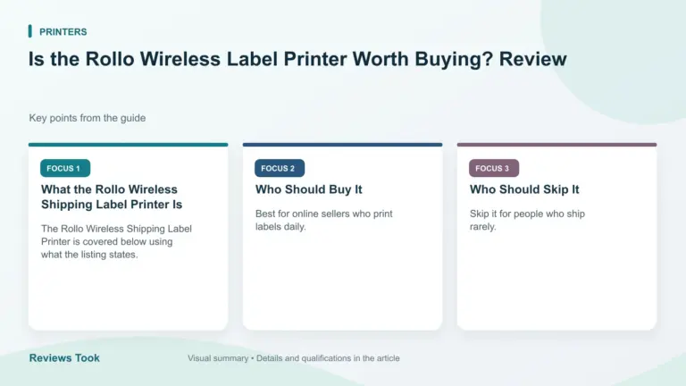 Visual summary: What the Rollo Wireless Shipping Label Printer Is; Who Should Buy It; Who Should Skip It.