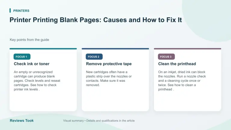 Visual summary: Check ink or toner; Remove protective tape; Clean the printhead.