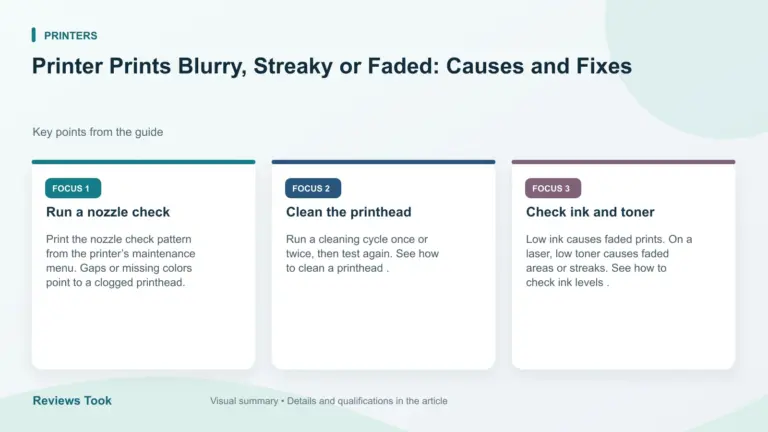 Visual summary: Run a nozzle check; Clean the printhead; Check ink and toner.