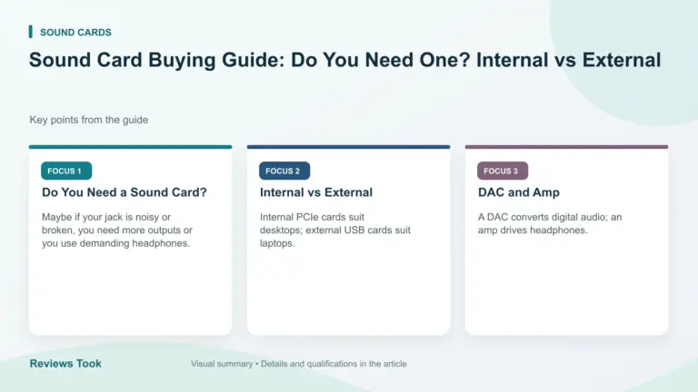 Visual summary: Do You Need a Sound Card?; Internal vs External; DAC and Amp.