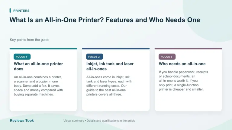 Visual summary: What an all-in-one printer does; Inkjet, ink tank and laser all-in-ones; Who needs an all-in-one.